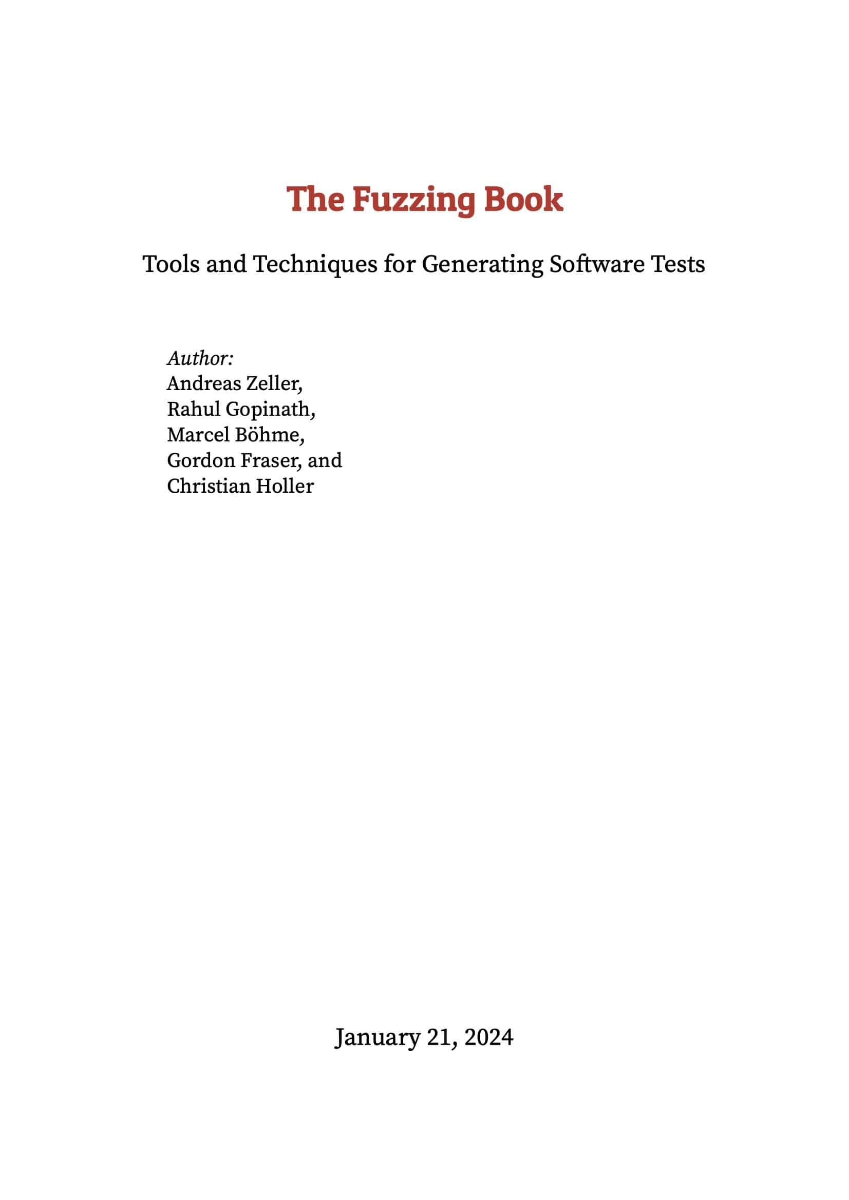 Cover of The Fuzzing Book: Tools and Techniques for Generating Software Tests